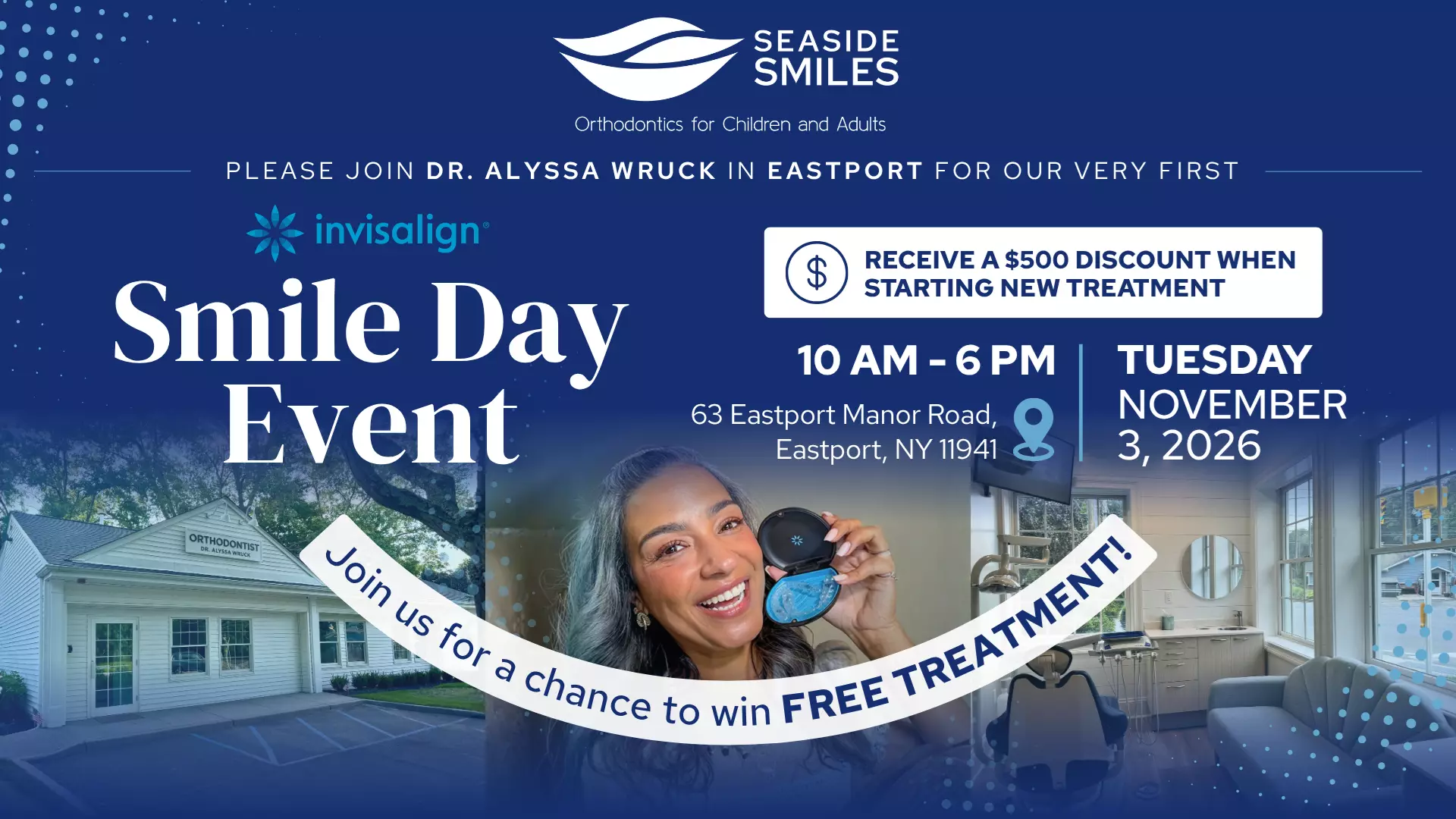 Seaside Smiles Invisalign Smile Day Event on November 3, 2026 at the Eastport office
